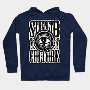 Strength and Culture Black lettering white Eye of Ra Horus Hoodie